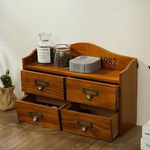 Desktop <b>Drawer</b> <b>Storage</b> <b>Box</b> Solid Wood 4-<b>Drawer</b> Organizer For Office Desk Study Room Tidy With Multiple Compartments - Product Image 1