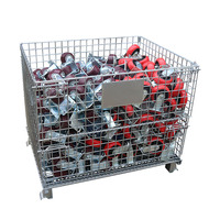 Conteneur pliable en treillis métallique robuste en acier zingué pour entrepôt avec 4 roues