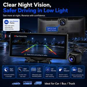XYD Waterproof Touchscreen Dash <strong>Cam</strong> HD Car DVR with GPS Split Screen Monitor Front/Rear View Mirror <strong>Reverse</strong> Backup Camera - Product Image 4