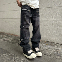LILUO Jeans Baggy Fit personnalisés pour hommes 100% coton noir délavé surdimensionné jeans empilés pour hommes avec poches