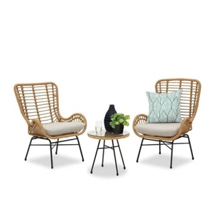 ชุดเครื่องจักสานธรรมชาติ3ชิ้นชุดบิสโทรโครงสร้างเหล็กแบบคว่ำชุดเก้าอี้หลังสูงและโต๊ะลานชุดเก้าอี้บิสโทร - Product Image 1