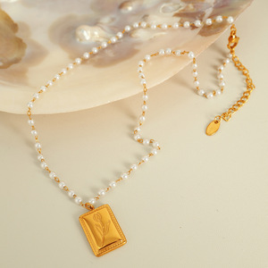 Tulip Flower Necklace Imitation Pearl Clavicle Chain 18K Gold Plated <b>Titanium</b> Steel Women's Jewelry Gift - Product Image 3