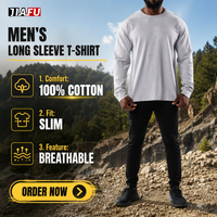 T-shirts de sport pour hommes OEM, coupe classique, en polyester/coton respirant, manches longues, personnalisables avec logo, tricotés pour le fitness