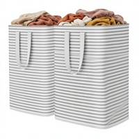Lot de 2 paniers à linge ronds en coton à roulettes 80L, pliables, avec poignées renforcées, autoportants et imperméables