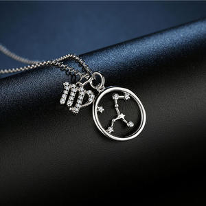 Collar de Plata de Ley S925 Simple y Elegante con Signo del Zodiaco y Número, Libra - Product Image 1