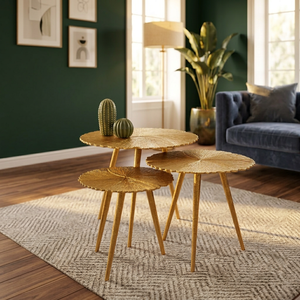 Juego de Mesas de Centro Apilables con Diseño de Hojas Doradas, Estilo Moderno de Mediados de Siglo, Muebles para Sala de Estar con Estructura Metálica, Mesas Redondas - Product Image 5
