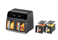 Friteuse à air électrique numérique intelligente noire à double panier 8L pour usage domestique, four antiadhésif avec commande numérique et accessoires