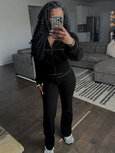 Setelan Olahraga Wanita Musim Semi Terbaru, Logo Custom, Setelan Jogger 2 Potong, Setelan Hoodie Katun, Celana Olahraga Wanita, Set Rajut Waffle - Product Image 6