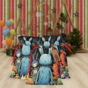 Image personnalisée Sacs-cadeaux de Noël avec cordon de serrage Fournitures de vacances pour emballage de fête - Product Image 1