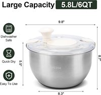 RVS Saladeslinger met afdruipbak, fruitwasser, 6 QT, antislipvoet, 3-in-1 groentewasbak