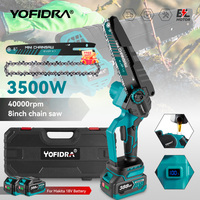 Mini tronçonneuse sans fil de qualité supérieure, 8 pouces, rechargeable, électrique, sans balais, batterie au lithium avec affichage numérique, 3500W, scie à bois