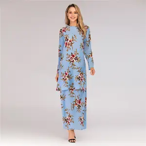 Hot Sale 6089# Everyday Style 2 Pcs Sets Malaysia Baju Kurung Abaya Dress Pemborong Baju Kurung