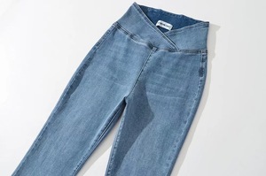 Jean skinny élastique à taille haute pour femmes américaines pour Streetwear Lifting Hanches Show Slimming Leg Length Casual Solid - Product Image 5