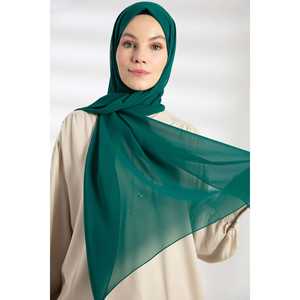 Emerald Green Chiffon <b>Shawl</b> For <b>Women</b> Breathable Lightweight Middle East Style Scarf - Product Image 3