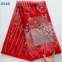 Dentelle en tulle français de luxe africaine perlée avec sequins, idéale pour la confection de robes de mariée, vente en gros 4546