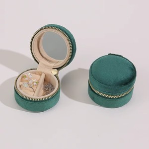 Eco-friendly Macaron-shaped Velvet Jewelry Box with <b>Mirror</b> Mini Zippered Travel Organizer for Rings Earrings <b>Small</b> Accessories - Product Image 5