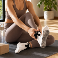 Chaussettes de yoga antidérapantes personnalisées avec logo et nœud pour femmes, chaussettes de Pilates et de barre avec grip, chaussettes de fitness antidérapantes en coton