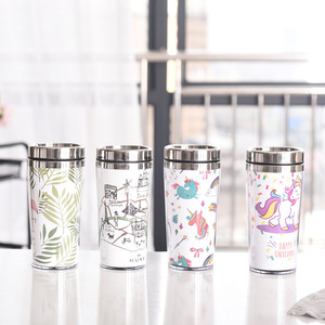 Thép không gỉ Tumblers bên trong như nhựa bên ngoài DIY chèn giấy chai nước du lịch Mugs với nắp - Product Image 1