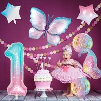 Ballon en aluminium papillon animal de dessin animé pour enfants, ensemble de décoration de fête d'anniversaire 1-9 ans, version brillante, 220g, emballé sous sac à air