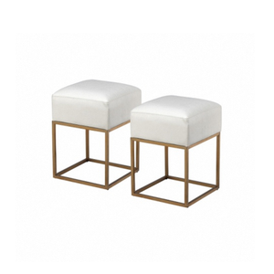 Tabourets et repose-pieds modernes en acier durable, mobilier avec assise rembourrée en lin pour salon, chambre, salle de séjour, hôtel, école - Product Image 1