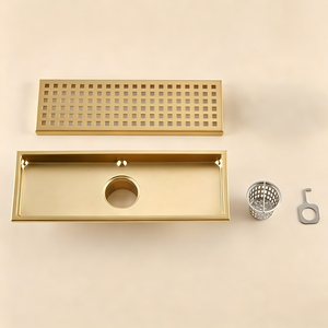 Drain de douche en or brossé 12x4 pouces avec grille et filtre à cheveux amovible en acier inoxydable 304 pour salle de bain - Product Image 4
