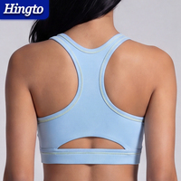Soutien-gorge de sport dos nageur pour femme avec logo personnalisé, vente en gros, 75 % nylon 25 % élasthanne, découpe avant, surpiqûres contrastées, rembourré, pour yoga