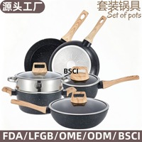 Granit-Marmor-Kochgeschirr-Set, 5-teilig, antihaftbeschichtet, ofenfest, Töpfe und Pfannen für Gas- und Induktionsherde, zum Braten und Dämpfen