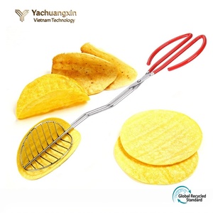 Pinza para tacos de acero inoxidable con mangos rojos para preparar tacos y tortillas mexicanas, utensilio de cocina - Product Image 2