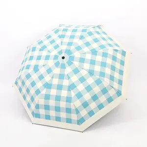 High end British Checkered Three Fold Sunshade Sunscreen UV Protection and Rain Umbrella for Women