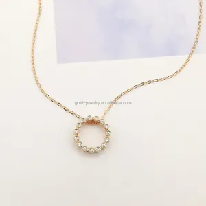 Solid Yellow Gold Necklace 18k Jewelry Circle Diamond Necklace Pedant For Women