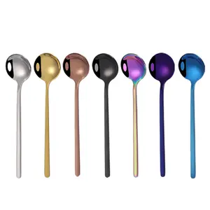 Popüler 13cm 15cm 17cm cilalı paslanmaz çelik kahve kaşığı Mini küçük uzun saplı Metal tatlı çay kaşığı