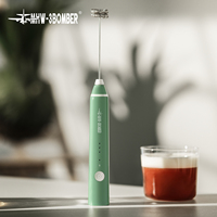 MHW-3BOMBER Mousseur à lait électrique portatif rechargeable 3 vitesses avec double fouet Type-C pour café, latte, cappuccino, matcha