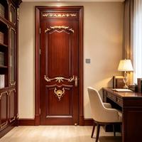 Porte en bois composite laqué, bois d'acajou, motif floral doré, imperméable, pour villa, hôtel, appartement, bureau, portes à battants