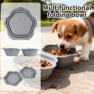 Bol double pliable de haute qualité pour chat et chien, en silicone, portable, pour l'eau et la nourriture, idéal pour les voyages. - Product Image 3