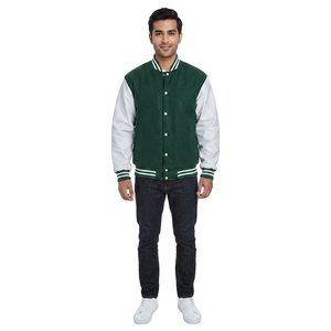 Custom <b>Men's</b> Stand Collar Breathable Varsity <b>Jacket</b> with Embroidery Leather Sleeves Front Logo Canvas <b>Baseball</b> Letterman Winter - Product Image 1