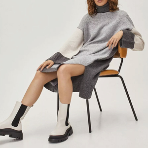 Maglione Casual a collo alto da <span class=keywords><strong>donna</strong></span> Plus-Size con Design senza schienale e motivo Patchwork Intercolor per l'inverno - Product Image 2