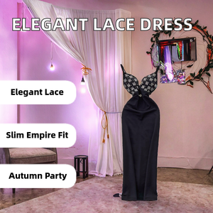 Vestido Midi Elegante de Otoño 2025 para Mujer, Estilo Túnica, Casual, Transpirable, Lavable, Antiestático, Antiarrugas, con Corte Imperio y Encaje Calado - Product Image 2