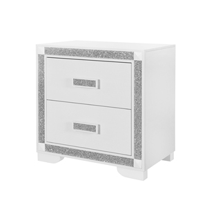 White Nightstand With Glitter Trim 2 <b>Drawer</b> <b>Storage</b> For Bedroom - Product Image 3