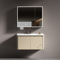 Ensemble de meuble-lavabo de salle de bain moderne de luxe mural en aluminium aéronautique avec miroir LED intelligent et comptoir en céramique, pour salle à manger