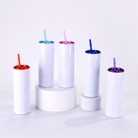 USA Warehouse RTS 20 OZ Gobelet droit avec couvercle multicolore et paille Blancs de sublimation Gobelets isolés colorés DIY
