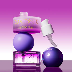 Flaconi in Vetro Premium Unici con Gradiente Opaco Viola da 30-<span class=keywords><strong>50</strong></span> ml per Lozioni Cosmetiche e Fondotinta con Tappo a Sfera Rotonda - Product Image 1