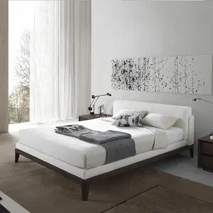 맞춤형 나무 침대 프레임 디자인 이동식 린넨 패브릭 쿠션 세련된 헤드 보드 침실 가구 하이 엔드 침대