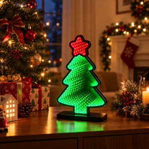 Christmas <b>Tree</b> Infinity Mirror Abyss <b>Light</b> 3D Tunnel LED Night <b>Light</b> Acrylic Mirror Lamp for Xmas Tabletop Decor Gift - Product Image 3