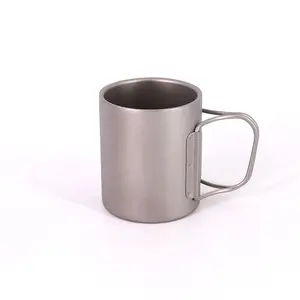 Aksesoris berkemah cangkir Titanium 220ml dinding ganda Mug perjalanan pegangan dapat dilipat cangkir kopi teh Air ultra ringan