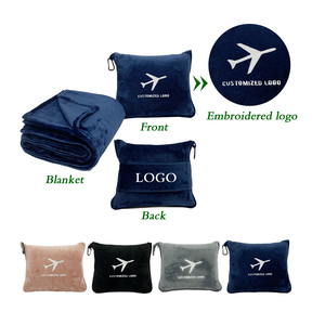 OEM Custom Logo 2-in-1 vliegtuigreisdeken met kussen, draagbare geborduurde reisdeken voor luchtvaartmaatschappij cadeauset - Product Image 2