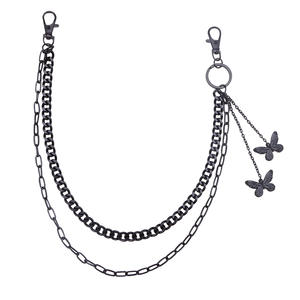 Colgante de mariposa negra, cadena de cintura de metal de doble capa para uso diario, accesorio de moda unisex - Product Image 5