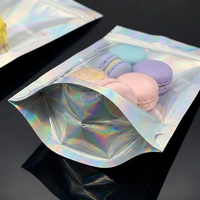 Sacs en film holographique laser personnalisés avec logo, 100 pièces, transparents, refermables, en mylar, avec fermeture éclair, pour bijoux, bonbons, emballages alimentaires