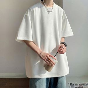 Men's Retro Summer American Style T <b>Shirt</b> Suede Casual Loose Fit Half Sleeved Basic Blank Short Sleeve T <b>Shirts</b> 230g - Product Image 6