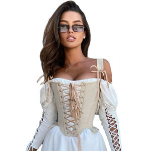Summer Vintage Corset Bustier Bodysuit Women Cut Out Sexy Lace up Bandage Sleeveless Fairy Princess Vest Seamless Firm <b>Control</b> - Product Image 1