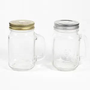 批发16盎司470毫升透明玻璃可定制梅森饮料罐，带盖和吸管